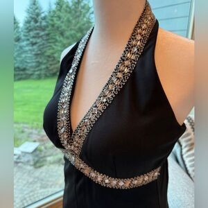 Delaru Size 5/6 Elegant Black Halter Dress with Beading Wedding Prom Occasions.
